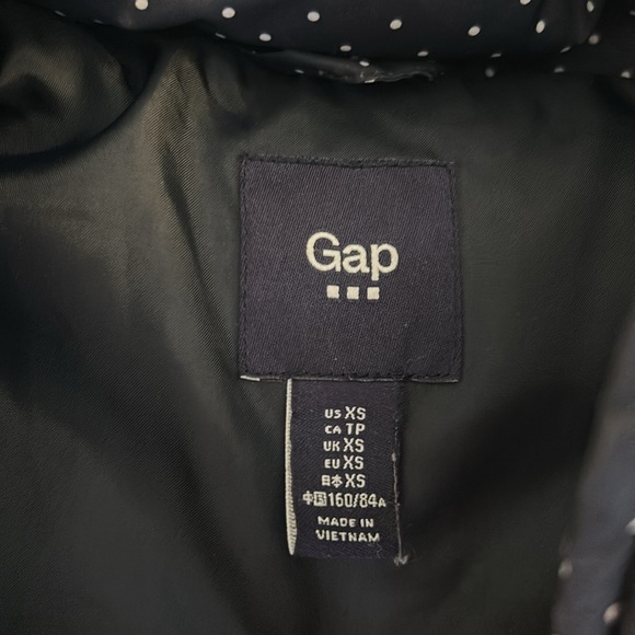 GAP Navy Blue Women's Zip Down Button Up Polka Dot Classic Puffer Vest Size XS - Picture 5 of 6